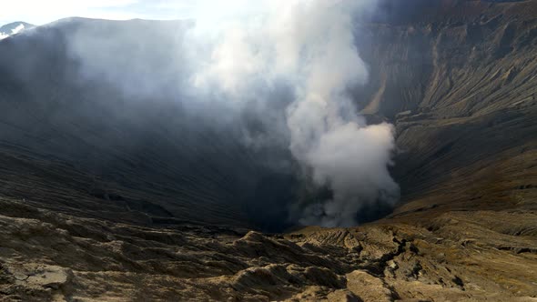 Panning Shot of Bromo Volcano Crater
