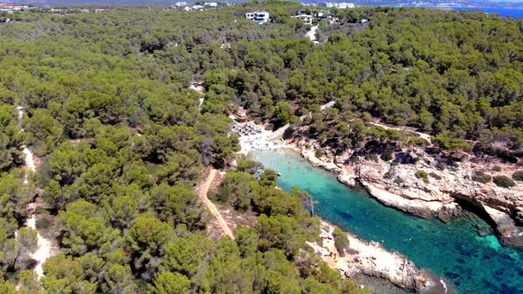 Aerial view of cove Cala Falco or cap de Falco and Cala Bella Donna on Majorca