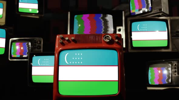 Uzbekistan flags and Retro TVs.