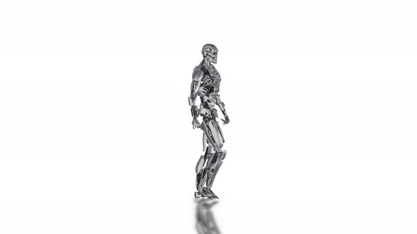 Humanoid Android Robot Walks In Isolated White Background 4k