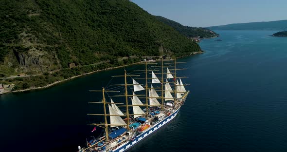 Large Sailing Yacht Out of the Bay to the Open Sea