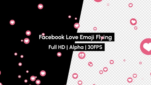 Facebook Love Heart React Emoji Flying with Alpha