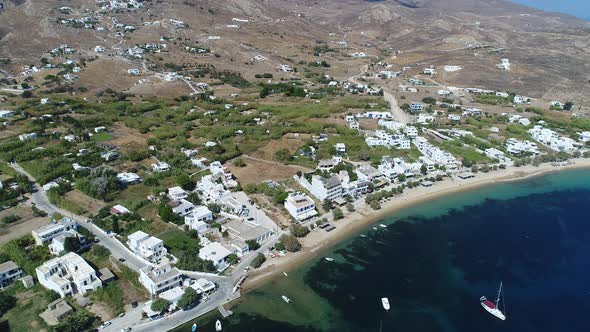 Livadi beach on the island of Serifos in the Cyclades in Greece seen from the