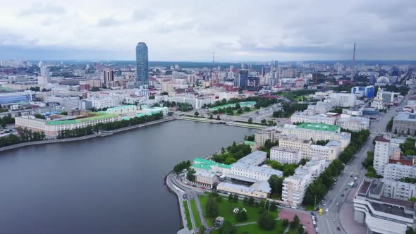 Breathtaking cityscape with modern buildings and river