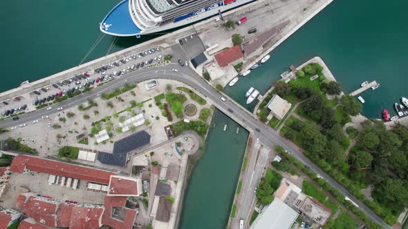 Montenegro Kotor Old Town and Cruise Liner Aerial Photography