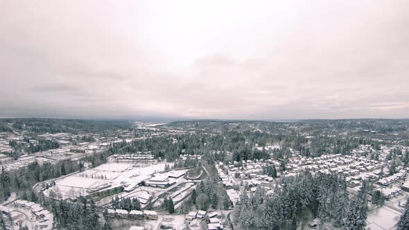 Aerial Of Woodinville Washington Covered In White Winter Snow