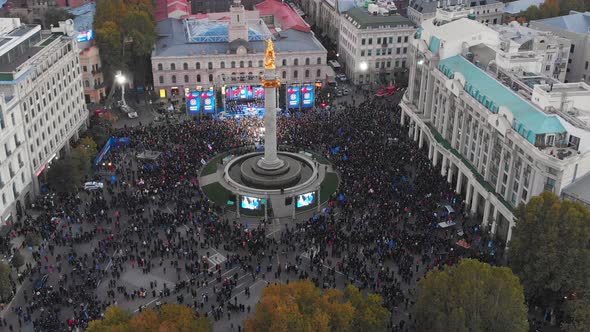 Freedom Square With Crowds Of People In Political Agitation Event, Tbilisi