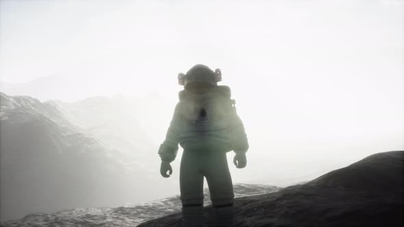 Astronaut on Another Planet with Dust and Fog