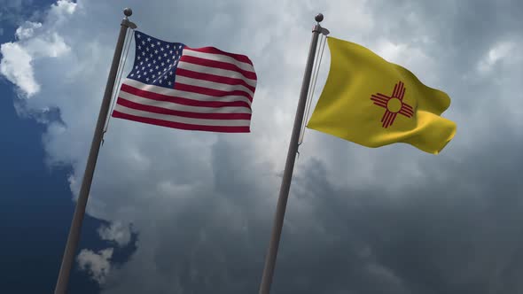 Waving Flags Of The United States And TheNew Mexico State 4K