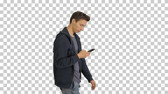 Young man in casual clothes walking and, Alpha Channel