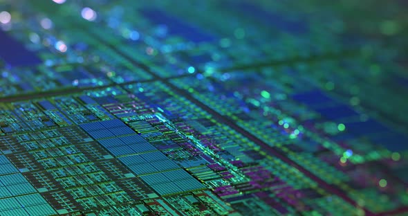 CPU Circuitry Die Shot Technology Background. 