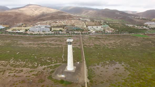 Aerial view of Morro Jable Lighthouse in Fuerteventura.