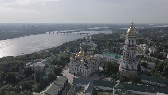 Kyiv. Ukraine: Aerial View of Kyiv Pechersk Lavra. Gray, Flat