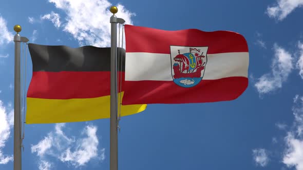 Germany Flag Vs Bremerhaven City Flag on Flagpole