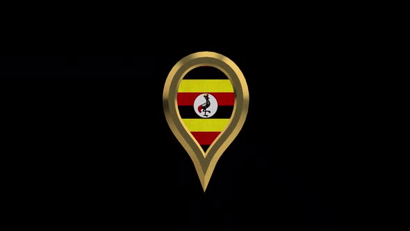 Uganda Flag 3D Rotating Location Gold Pin Icon