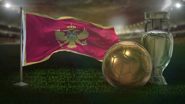 Montenegro Flag With Football And Cup Background Loop