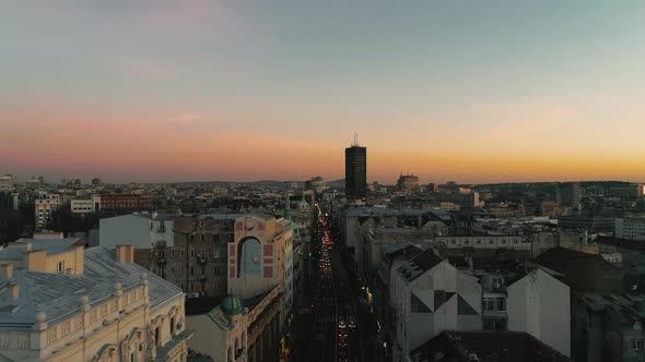 Aerial View of Belgrade sunset 