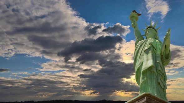 The Statue of Liberty on Liberty Island New York Blue Perfect Amazing Sunset with Endless Colorful