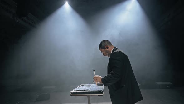 Man Musician Playing Metallophone