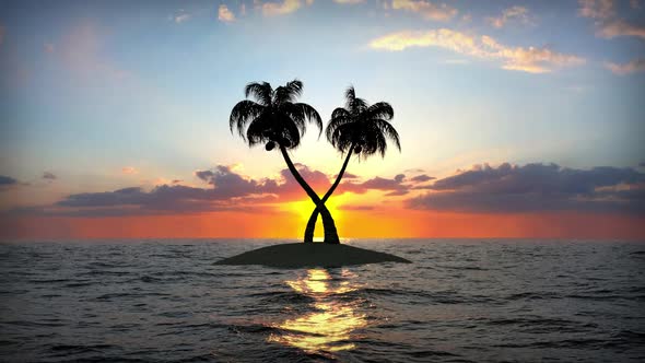 Small Island in Ocean on Sunset 4k alt