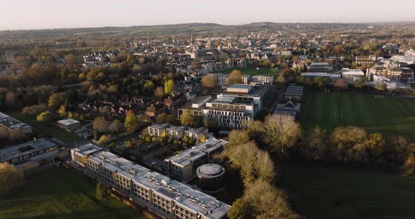 Oxford City Skyline High Aerial View Autumn Colour Graded