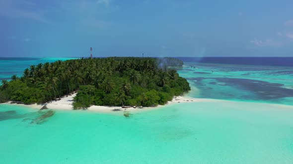 Aerial texture of perfect bay beach time by turquoise sea with white sand background of a dayout nea