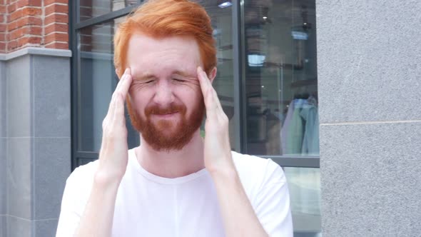 Frustrated Man with Headache, Standing Outdoor , Red Hairs