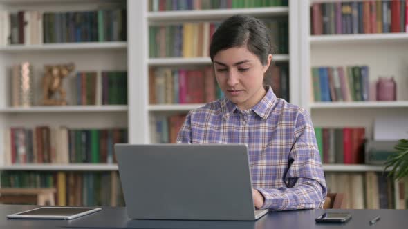 Indian Woman Closing Laptop Standing Up, Going Away