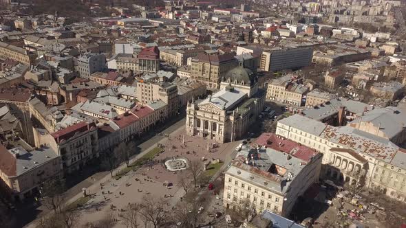 Opera and Ballet Theatre and View of the Historic Center of Lviv, Ukraine