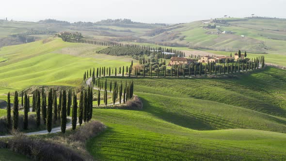 Aerial Shot of Rolling Hills of Tuscany 