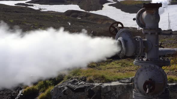 Natural Thermal Mineral Steam Water Emission from Geological Well