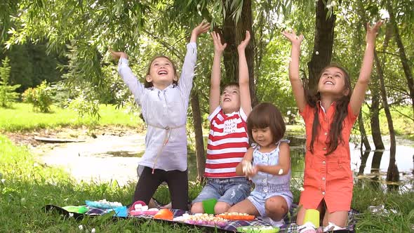 Picnic Outdoors on a Summer Day. Slow Motion