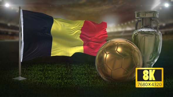 8K Belgium Flag with Football And Cup Background Loop