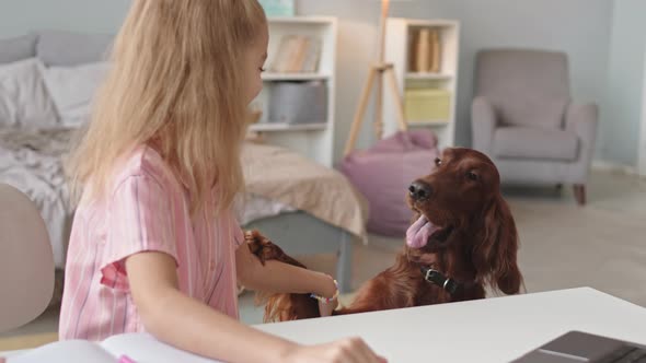 Girl Playing with Her Dog at Home