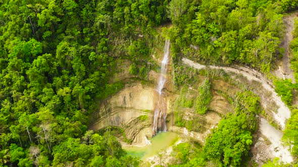 Waterfall and Rice Terraces. Bohol, Philippines