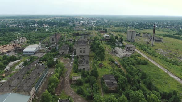 Flight Over the Ruins of an Industrial Enterprise in Russia