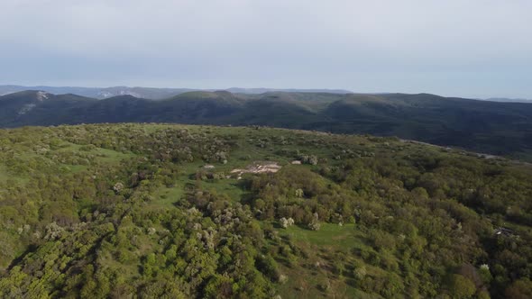 Incredible Landscape of Green Mountains in Fog View From Above