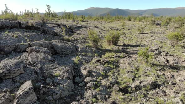 Volcanic Basalt Plateau Formed by Solidifying Lava Rocks