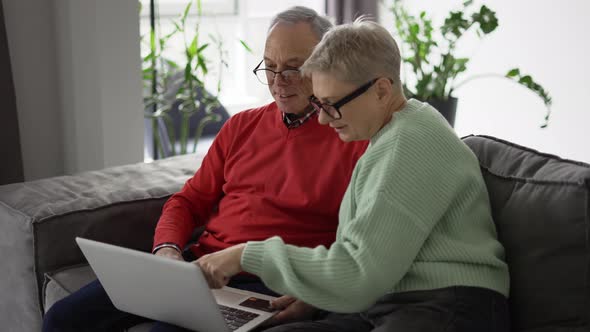 Mature Couple Looking at Laptop Discussing News