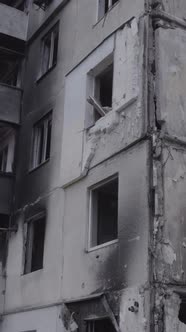 Vertical Video of a Destroyed House During the War in Ukraine