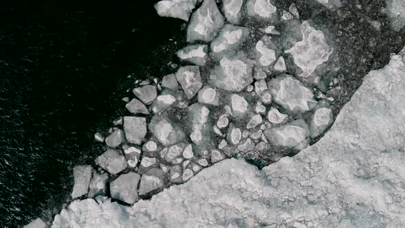 Cracked Ice Floating In The Lake Superior in Duluth, Minnesota. - aerial