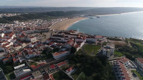 Fly Above Nazaré City in Portugal