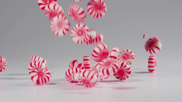 Peppermint candies falls in slow motion