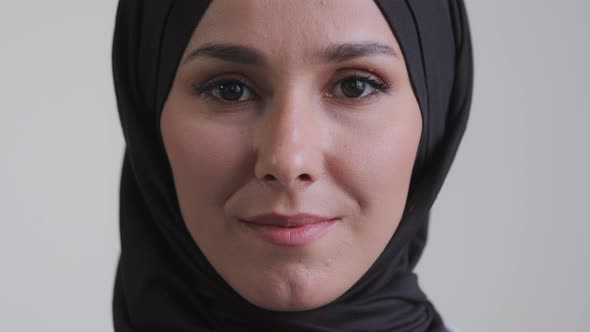 Closeup Arabian Human Female Face Islam Woman with Natural Makeup Clear Skin Attractive Pretty
