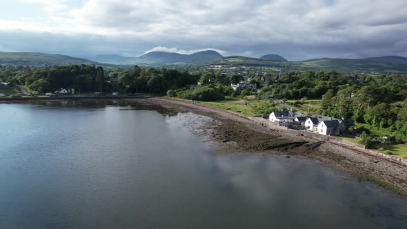 Cottages on edge of Kenmare bay County Kerry Ireland drone aerial view