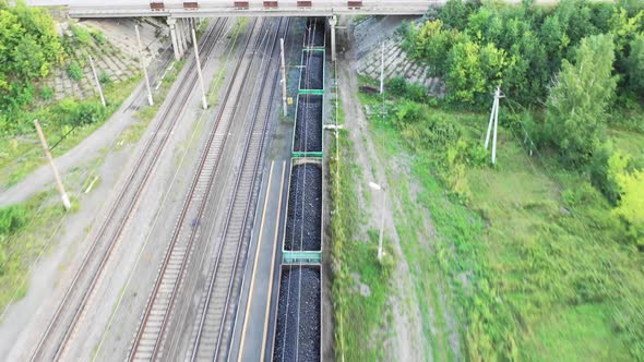 Aerial View of a Coal Train. Drone Point of View