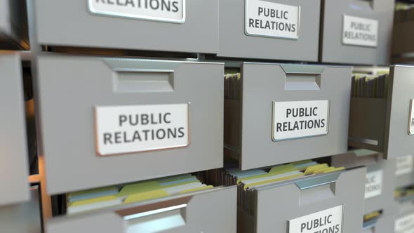 PUBLIC RELATIONS Text on the Drawers of a File Cabinet