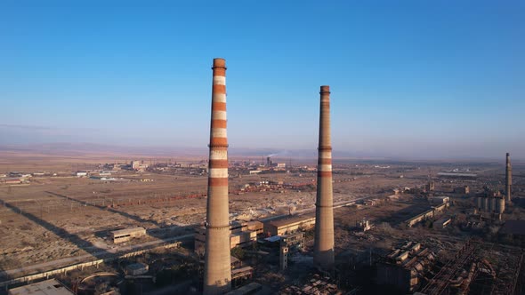 Factory Pipes And Air Pollution Aerial