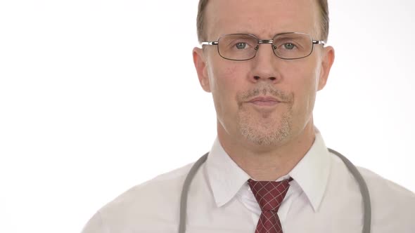 Face of Man Doctor Thinking Isolated Against White Background