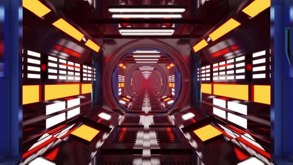 3D rendered animation, interior of a spaceship corridor